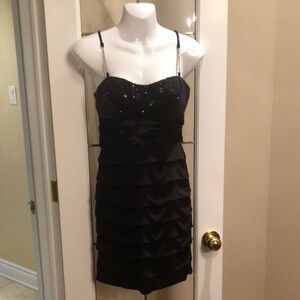 Black Sequined Tiered Spaghetti Strap Dress